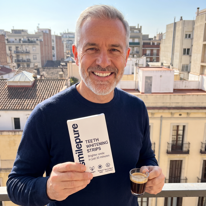 smilepure Whitening Strips auf dem Balkon